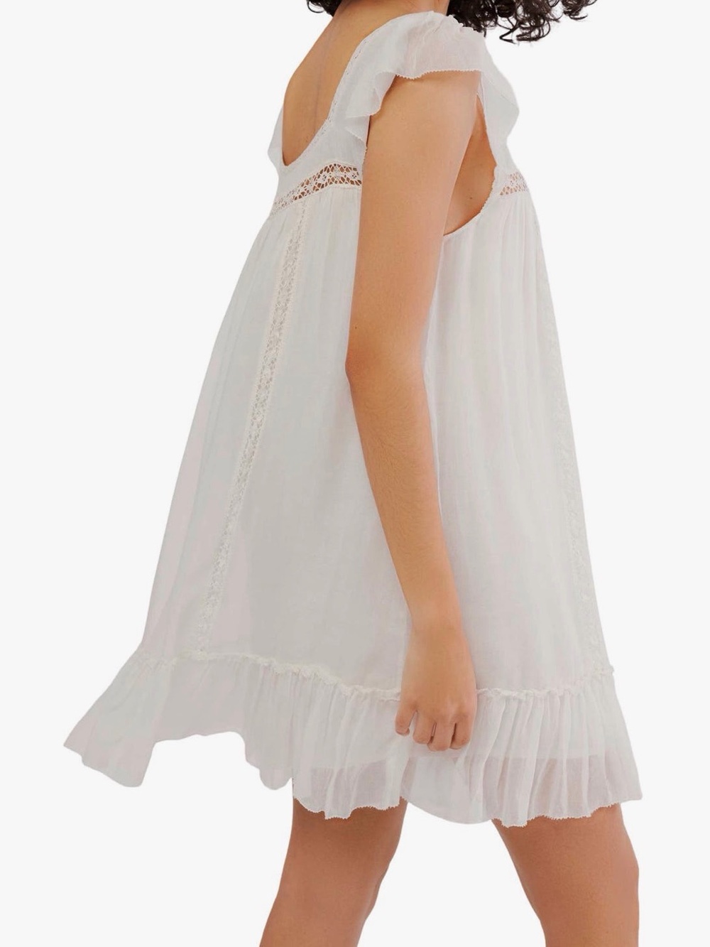 Free People Coral Pink Cotton Mini Dress with Lace Trim - Picture 6 of 6
